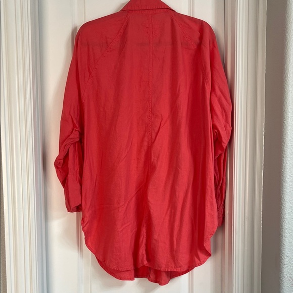 Never Worn Aerie Linen Blend Coverup Shirt Haute Coral Size Large - Picture 8 of 8